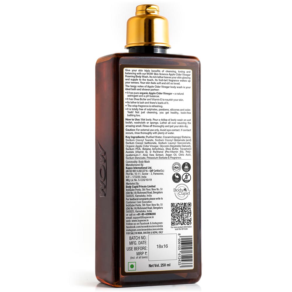 2 - WOW Skin Science Apple Cider Vinegar Foaming Body Wash,  250 ml  Shea Butter & Vitamin E 