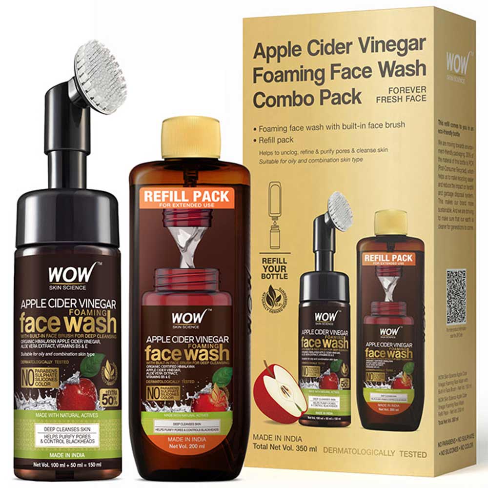 2 - WOW Skin Science Apple Cider Vinegar Foaming Face Wash Combo,  2 Piece(s)/Pack  for Oily Skin Type 
