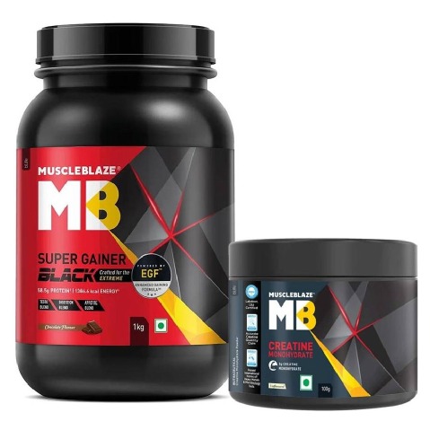MuscleBlaze Super Gainer Black 1 kg & Creatine Monohydrate 0.22 lb Combo