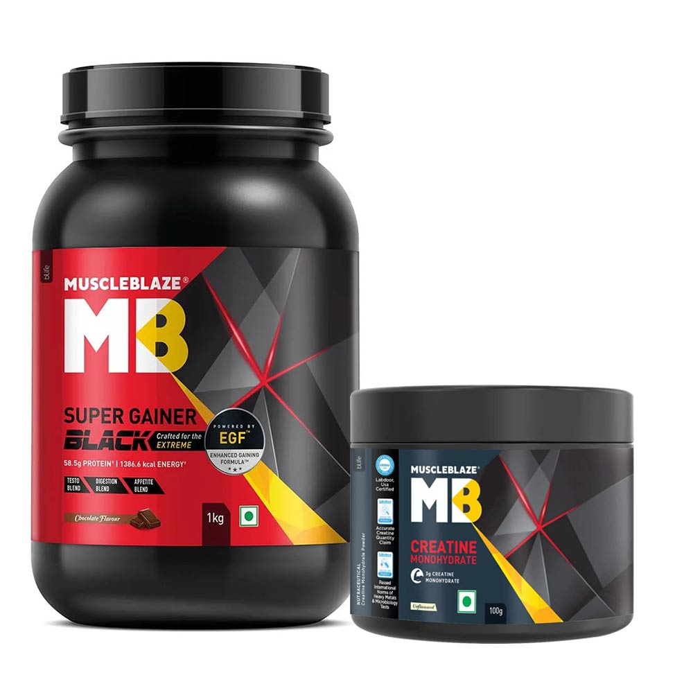 MuscleBlaze Super Gainer Black 1 kg & Creatine Monohydrate 0.22 lb Combo