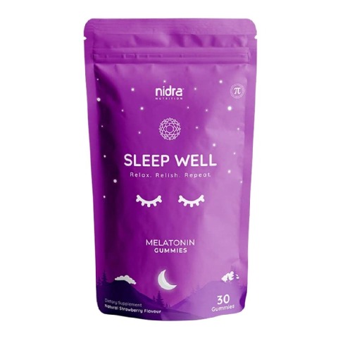1 - Nidra Nutrition Sleep Well Melatonin 3mg,  30 gummies  Strawberry 