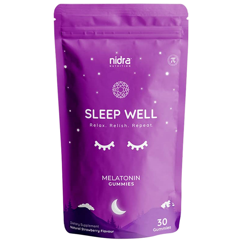 1 - Nidra Nutrition Sleep Well Melatonin 3mg,  30 gummies  Strawberry 