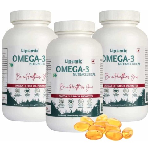 1 - Lipomic Healthcare Omega-3 Fish Oil 1000mg (Pack of 3), 60 softgels