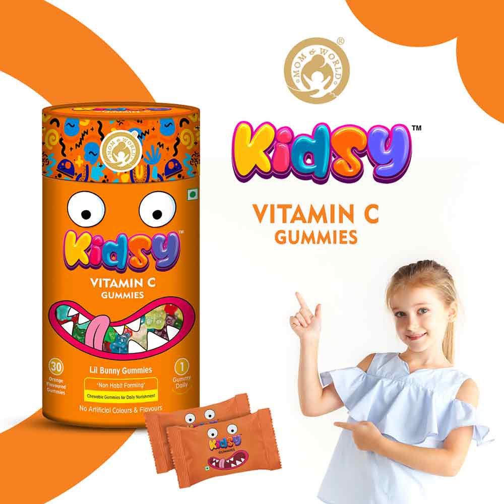 3 - Mom & World Kidsy Vitamin C,  30 gummies  Orange (Pack of 3) 