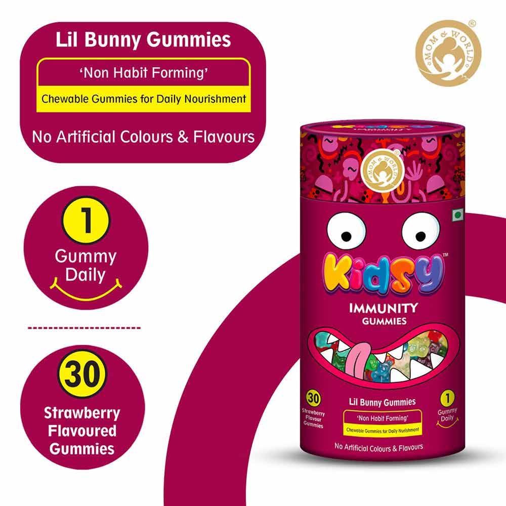 3 - Mom & World Kidsy Immunity & Vitamin D Combo,  2 Piece(s)/Pack  Strawberry & Lemon 
