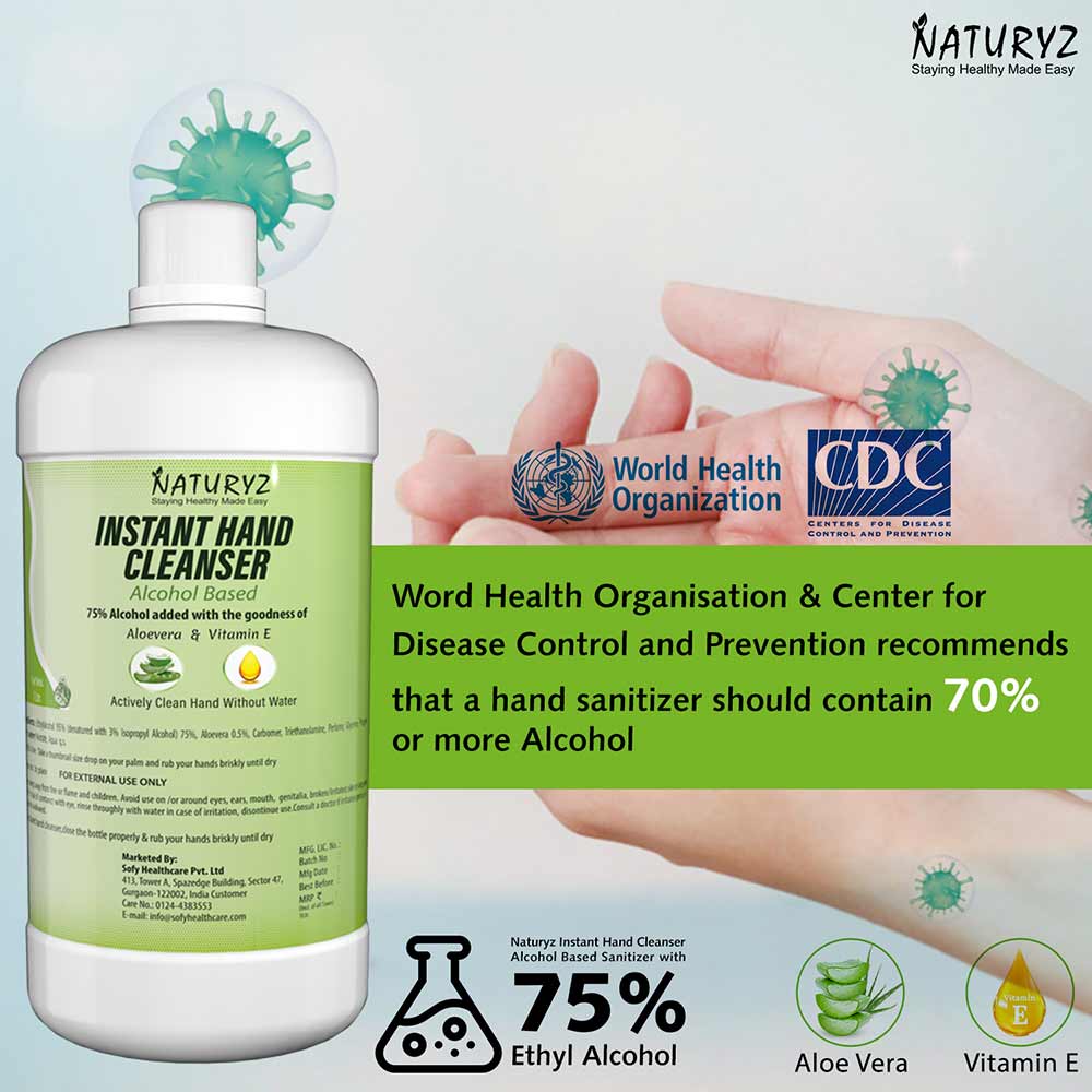 3 - Naturyz Instant Hand Cleanser,  Aloevera & Vitamin E  5 L  Alcohol Based 
