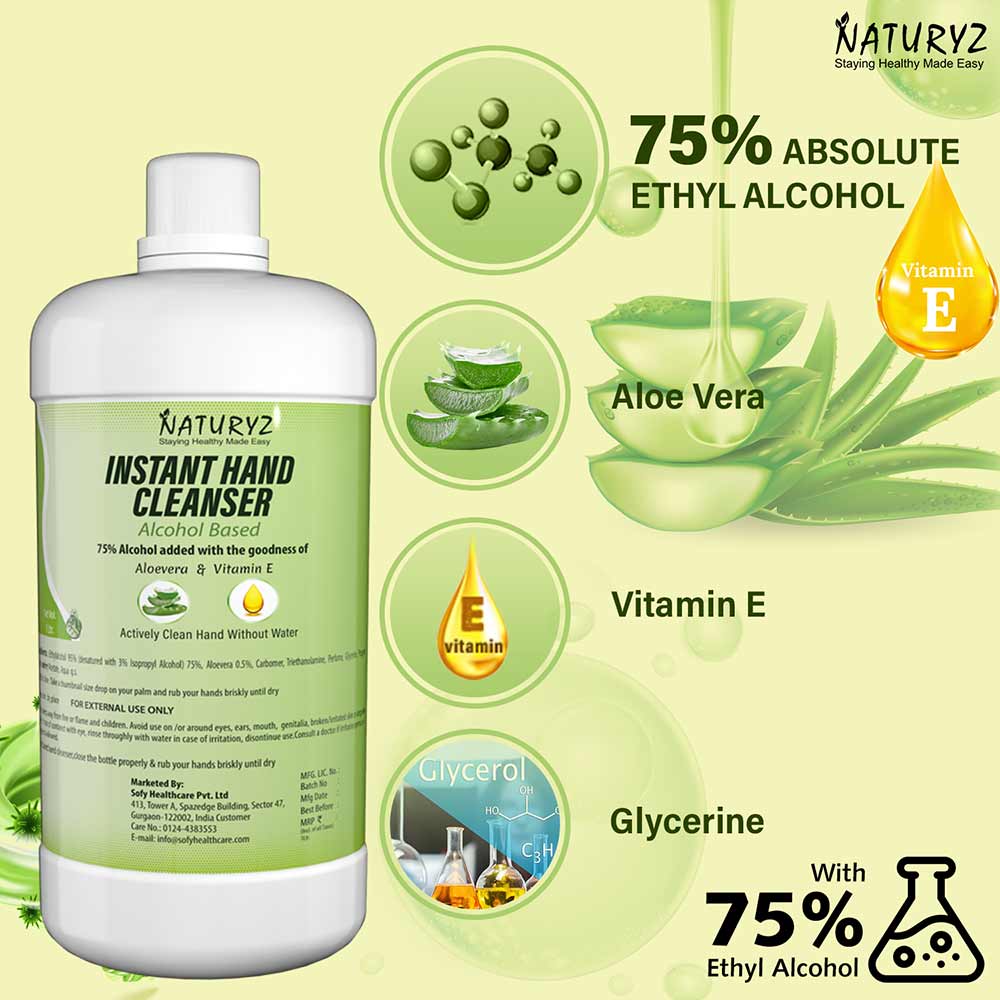 4 - Naturyz Instant Hand Cleanser,  Aloevera & Vitamin E  5 L  Alcohol Based 