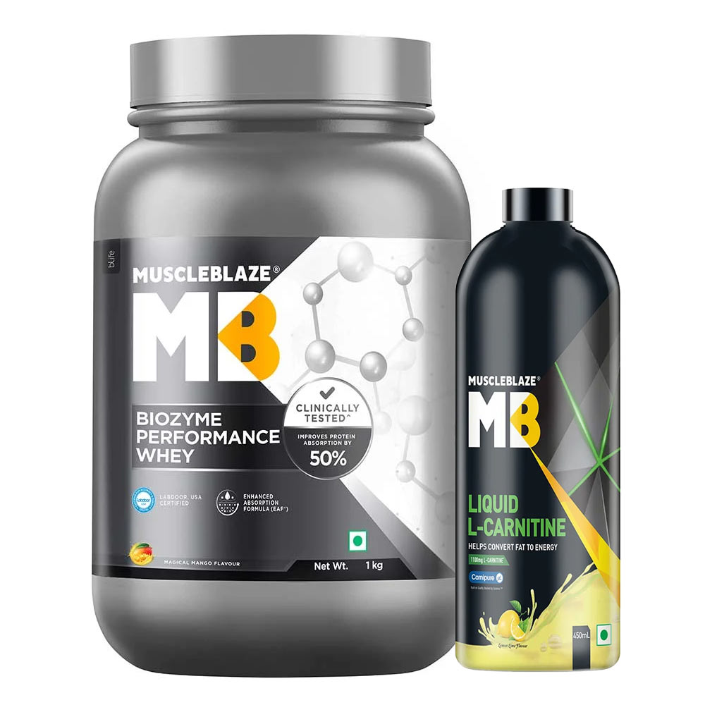 MuscleBlaze Biozyme Performance Whey 1 kg & L-Carnitine 450 ml Lemon Lime Combo