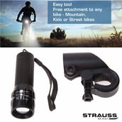3 - Strauss Bicycle Zoom LED Torch with Mount Holder,  Black 