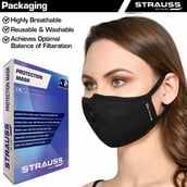 4 - Strauss Unisex Anti-Bacterial Protection Mask with Vent,  Small, Black 