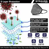 2 - Strauss Unisex Anti-Bacterial Protection Mask,  Small, Grey 