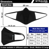 5 - Strauss Unisex Anti-Bacterial Protection Mask with Vent,  Small, Black 
