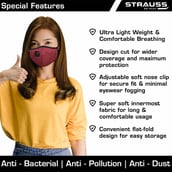 3 - Strauss Unisex Anti-Bacterial Protection Mask with Vent, Medium, Red