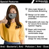 3 - Strauss Unisex Anti-Bacterial Protection Mask with Vent,  Medium, Grey 