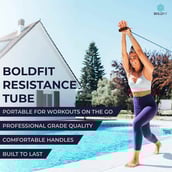 4 - Boldfit Resistance Tube with Foam Handles, Green Free Size