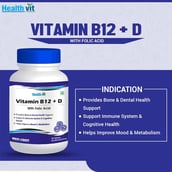 5 - Healthvit Vitamin B12 + D3 with Folic Acid,  60 tablet(s)  Unflavoured 