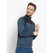 6 - John Ally Color block Jacket with Two Side Zipper Pocket, Airforce Small