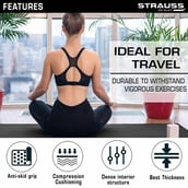 2 - Strauss Anti Skid EVA Yoga Mat with Carry Strap, Black 4mm
