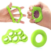 1 - Strauss Silicon Finger Stretcher & Hand Grip Exerciser (Set of 2),  Green 