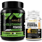 MuscleXP Micronized L-Glutamine Powder, 2 Piece(s)/Pack Unflavoured + Advanced Omega-3 Fish Oil 60 Capsules Combo