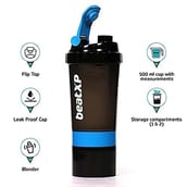 4 - beatXP Protein Shaker with Storage 3 Compartments,  Black and Blue  500 ml 