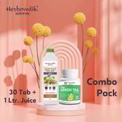 2 - Herbovedik Giloy Tuksi Juice & Fizzy Green Tea Tablets Combo,  2 Piece(s)/Pack 