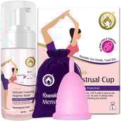 1 - Mom & World Natural Intimate Foaming Feminine Hygiene Wash,  120 ml  + Reusable Menstrual Cup (Large) 
