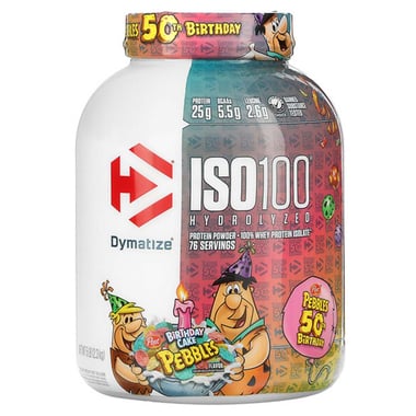 Dymatize ISO100 Whey Protein Isolate, 2.27 kg (5 lb), Birthday Cake Pebbles