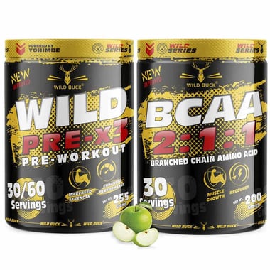 Wild Buck Wild Pre-x3 & BCAA 2:1:1 Combo, 2 Piece(s)/Pack Green Apple