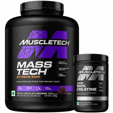 MuscleTech Creatine & Mass Tech Extreme 2000 Combo, 6.6 lb Triple Chocolate Brownie