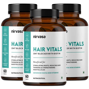 Nirvasa Hair Vitals DHT Blocker with Biotin, 60 tablet(s) Unflavoured (Pack of 3)