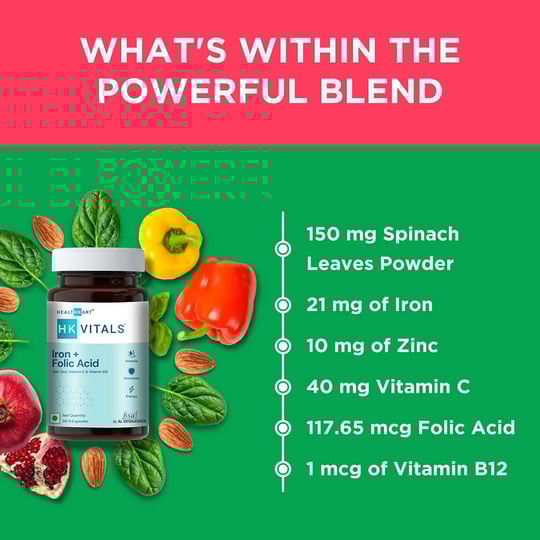 3 - HK Vitals Iron + Folic Acid by Healthkart,  90 capsules