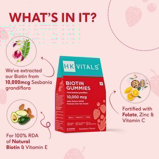 3 - HK Vitals Biotin (10000 mcg) by  HealthKart,  30 gummies  Strawberry