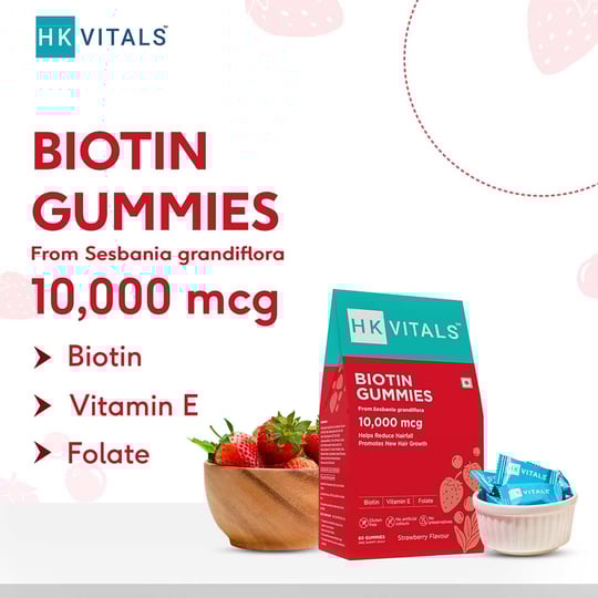 HK Vitals Biotin (10000 mcg) by  HealthKart,  60 gummies  Strawberry