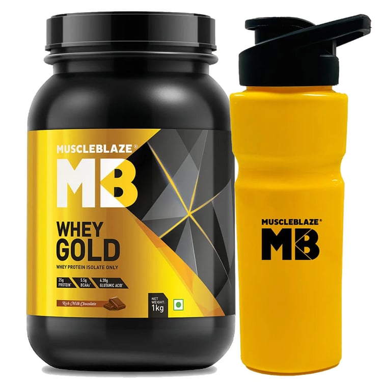 MuscleBlaze Whey Gold Protein 1 kg & Sipper Combo
