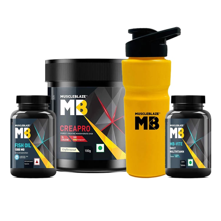 MuscleBlaze CreaPRO Creatine & Fish Oil & MB-VITE & Sipper Combo
