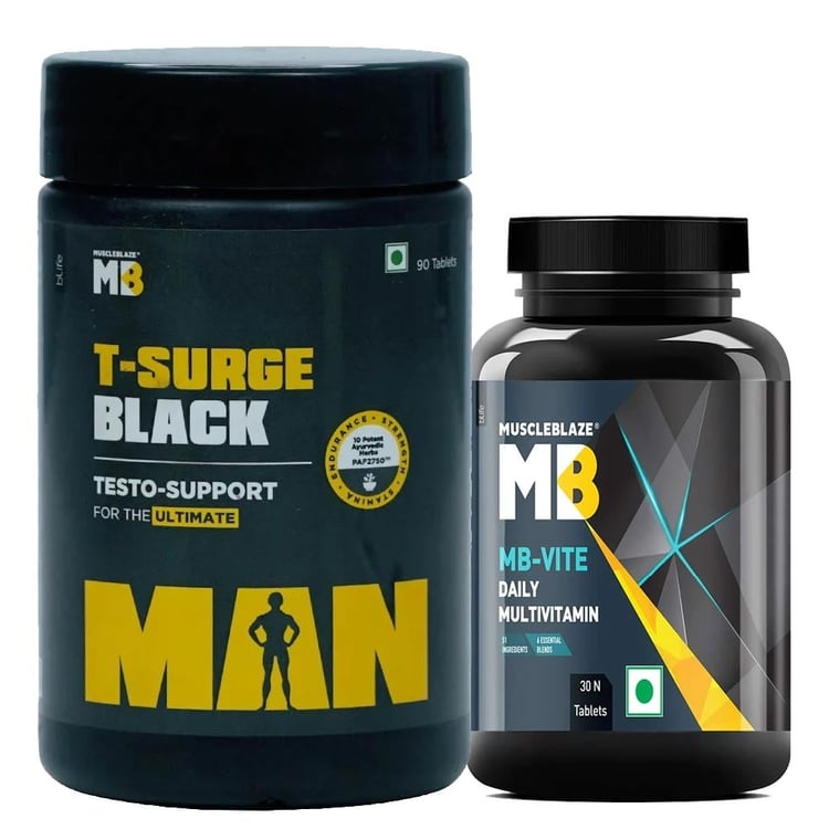MuscleBlaze T-Surge Black 90 Tabs & MB-VITE Daily Multivitamin 30 Tabs Combo