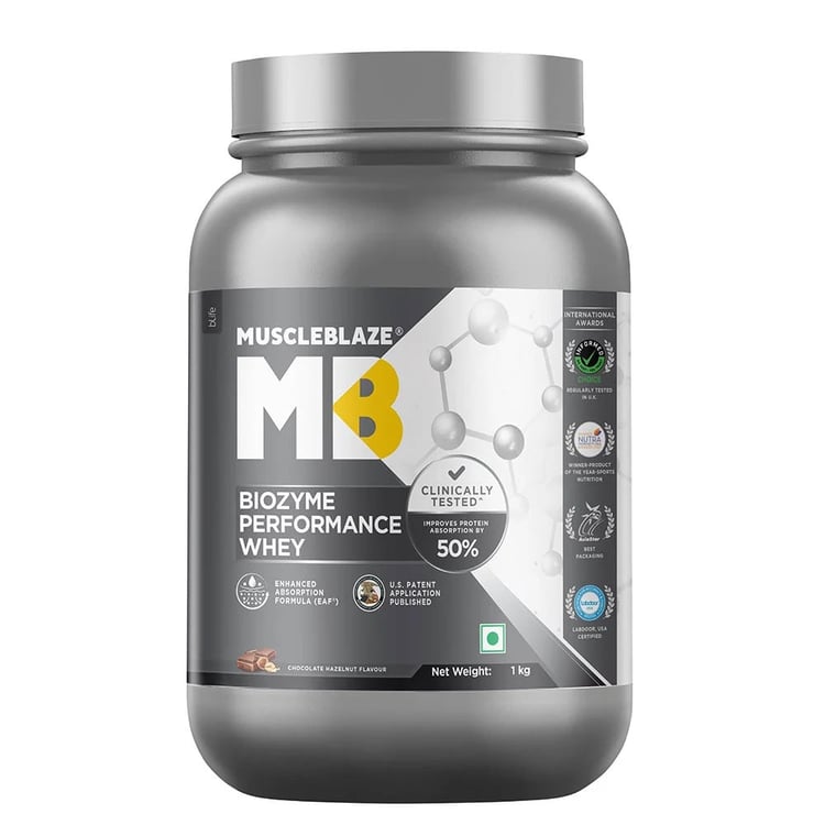 12 - MuscleBlaze Biozyme Performance Whey Protein, 2.2 lb Chocolate Hazelnut